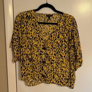 Topshop yellow and black leopard print cropped blouse